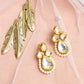 Gold-Toned White Teardrop Shaped Drop Earrings - Ruby Raang | Swadesiicart