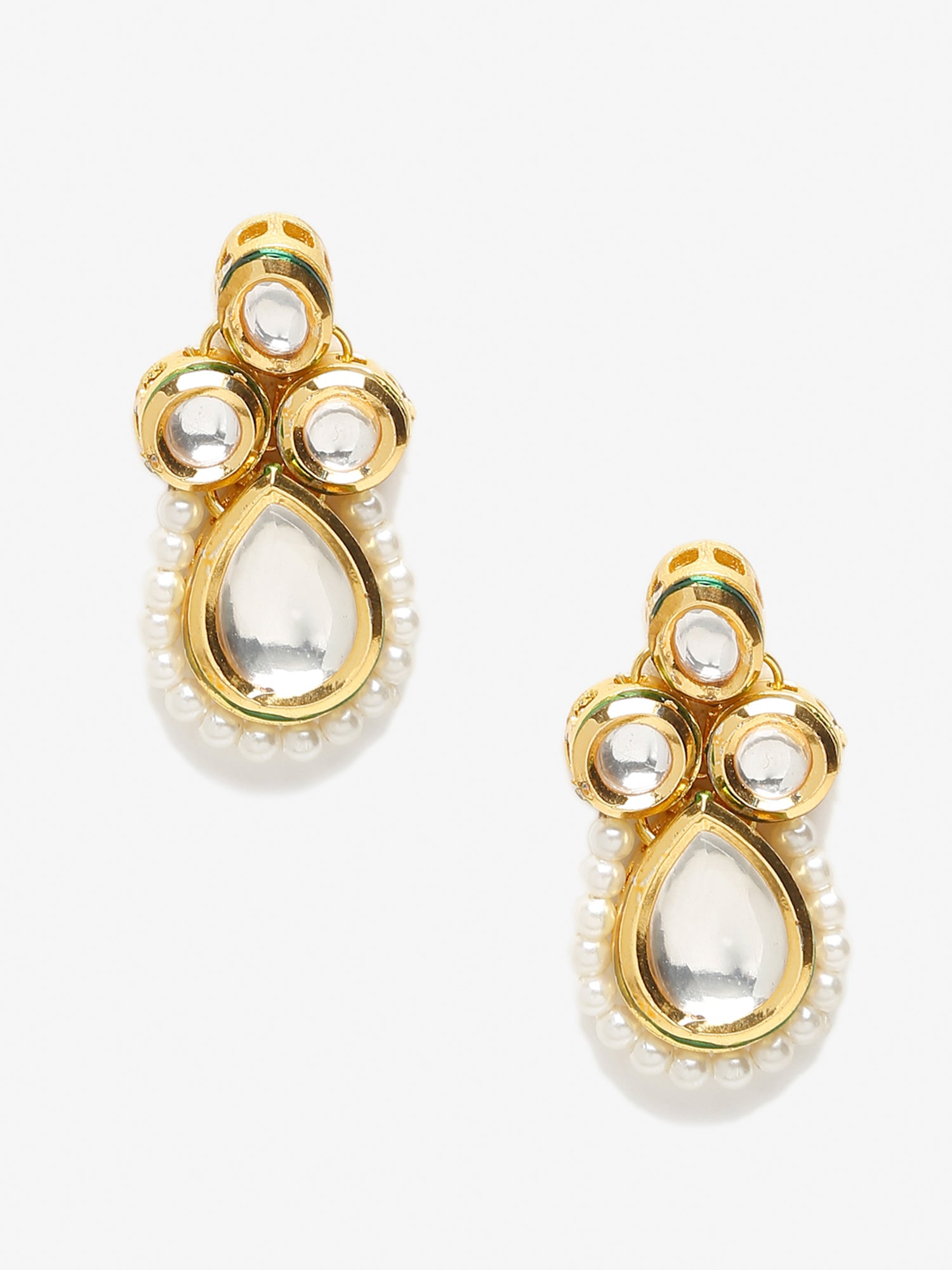 Gold-Toned White Teardrop Shaped Drop Earrings - Ruby Raang | Swadesiicart