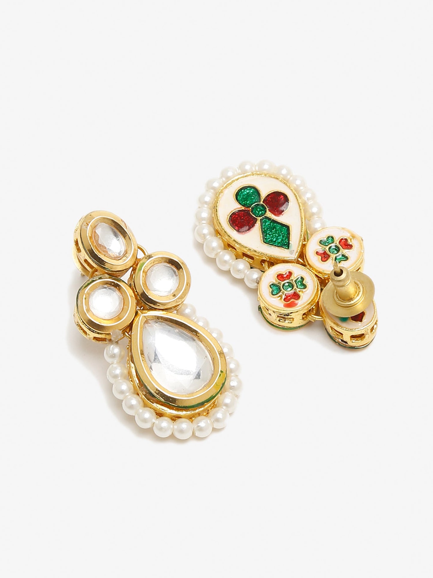 Gold-Toned White Teardrop Shaped Drop Earrings - Ruby Raang | Swadesiicart