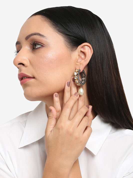 Silver-Toned White Circular Hoop Earrings - Ruby Raang | Swadesiicart