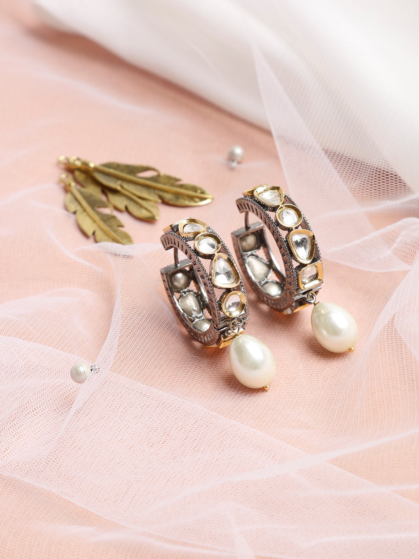 Silver-Toned White Circular Hoop Earrings - Ruby Raang | Swadesiicart