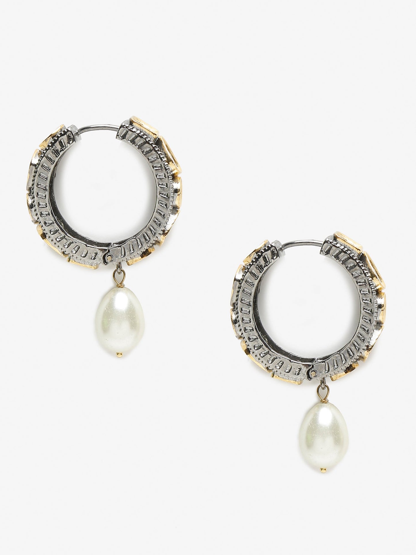 Silver-Toned White Circular Hoop Earrings - Ruby Raang | Swadesiicart