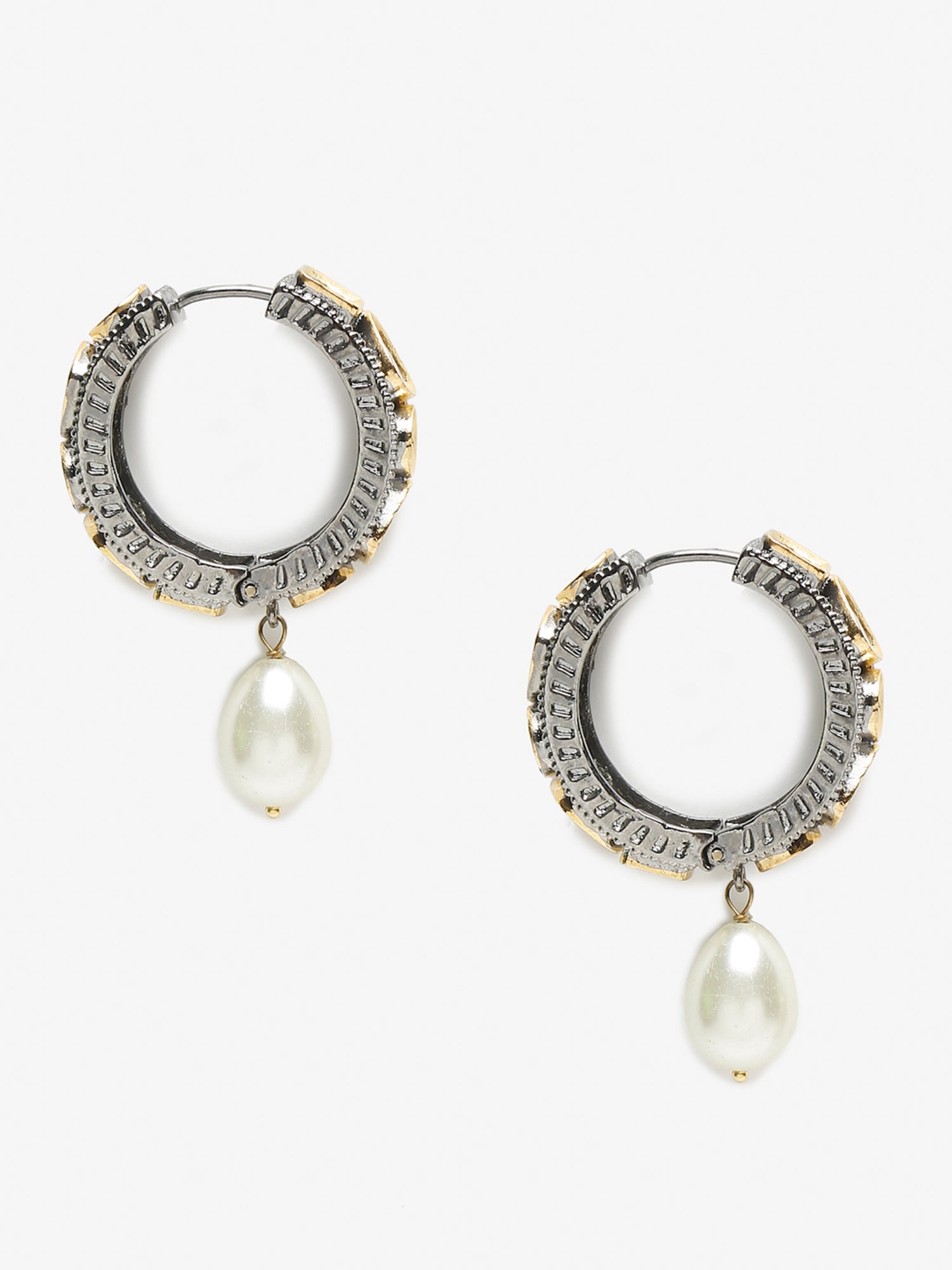 Silver-Toned White Circular Hoop Earrings - Ruby Raang | Swadesiicart