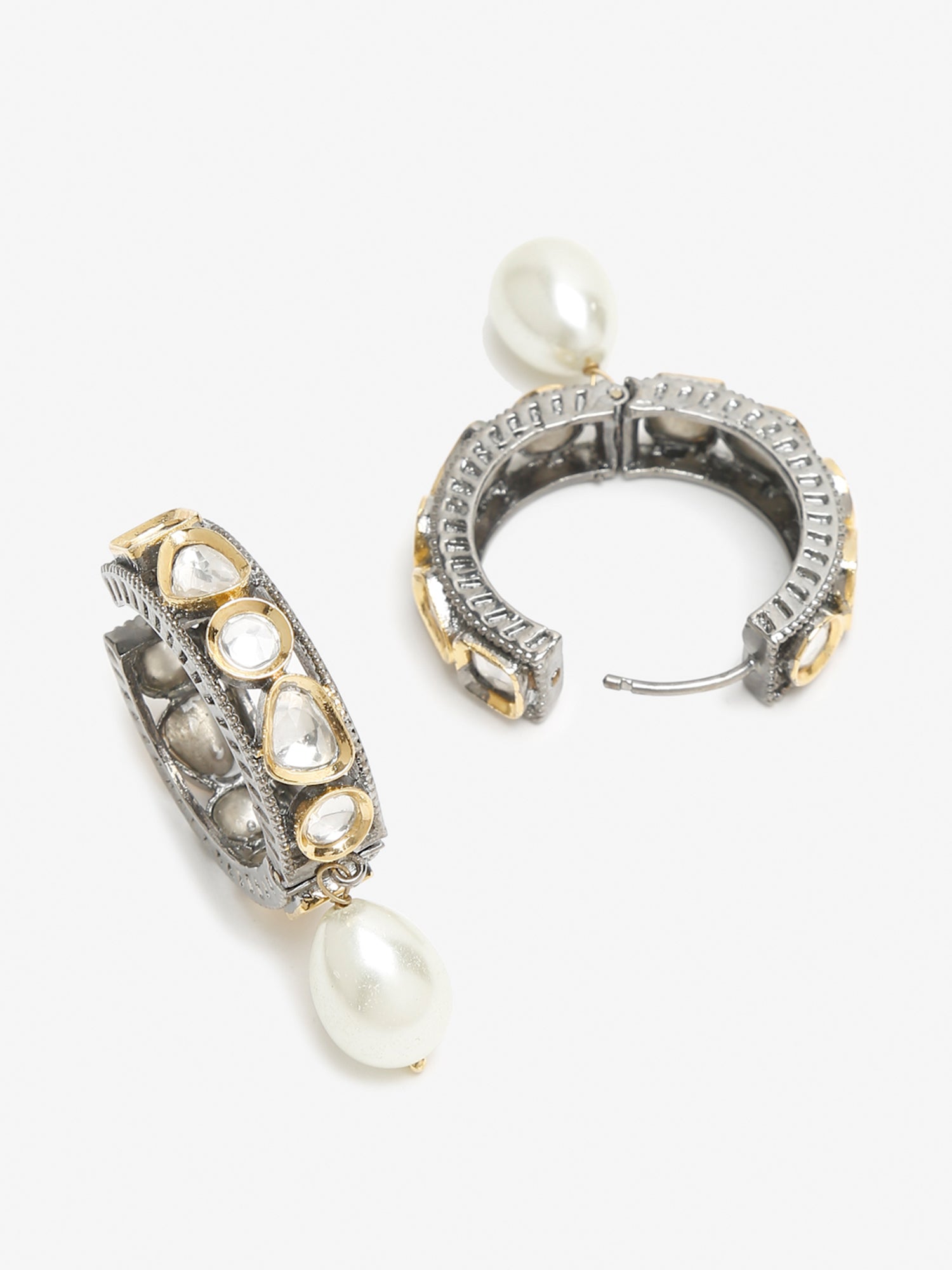 Silver-Toned White Circular Hoop Earrings - Ruby Raang | Swadesiicart