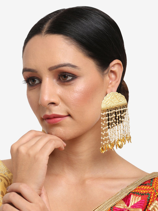 Gold-Toned White Contemporary Jhumkas Earrings - Ruby Raang | Swadesiicart