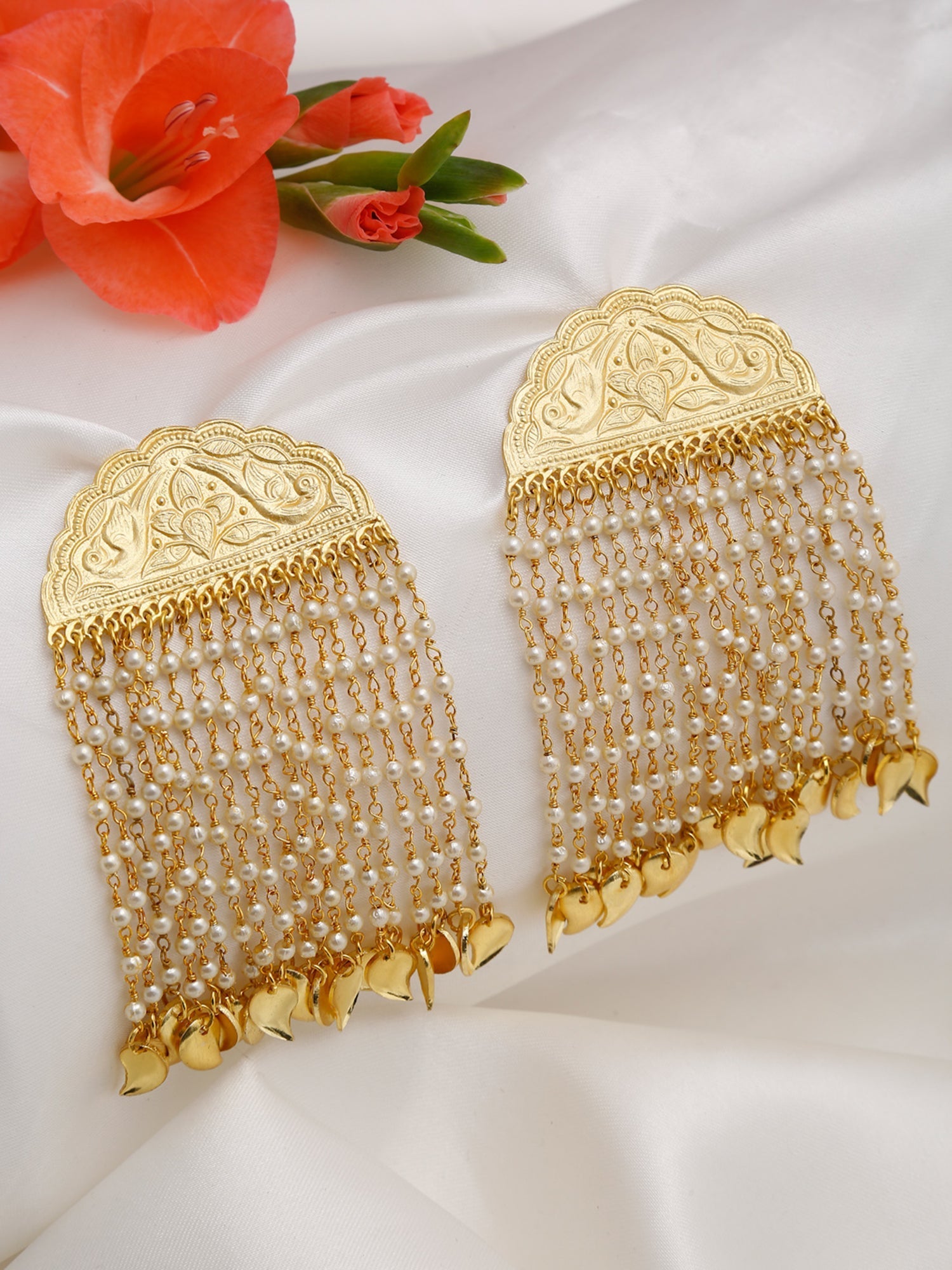 Gold-Toned White Contemporary Jhumkas Earrings - Ruby Raang | Swadesiicart