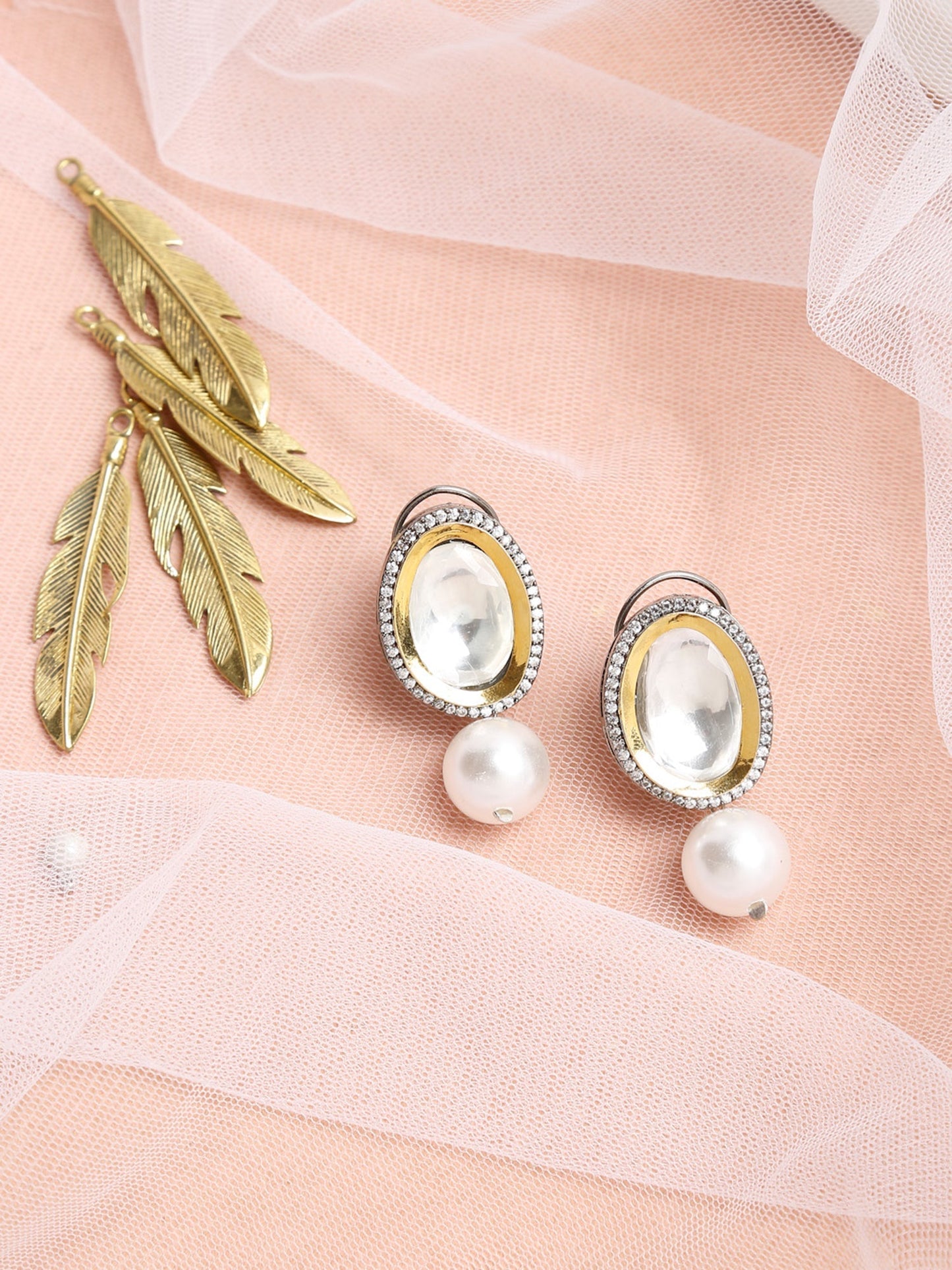 White Kundan Studded Drop Earrings - Ruby Raang | Swadesiicart
