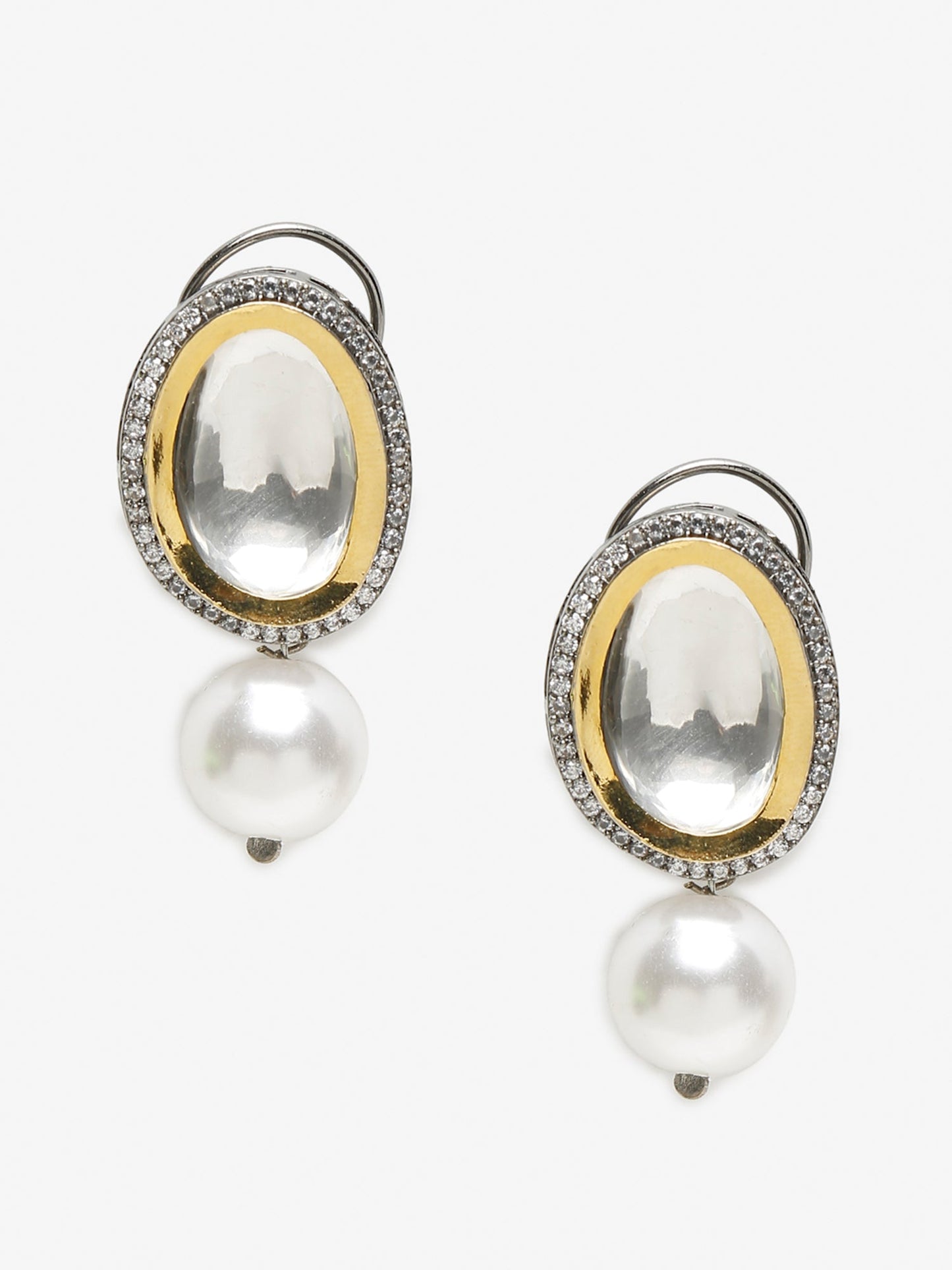 White Kundan Studded Drop Earrings - Ruby Raang | Swadesiicart