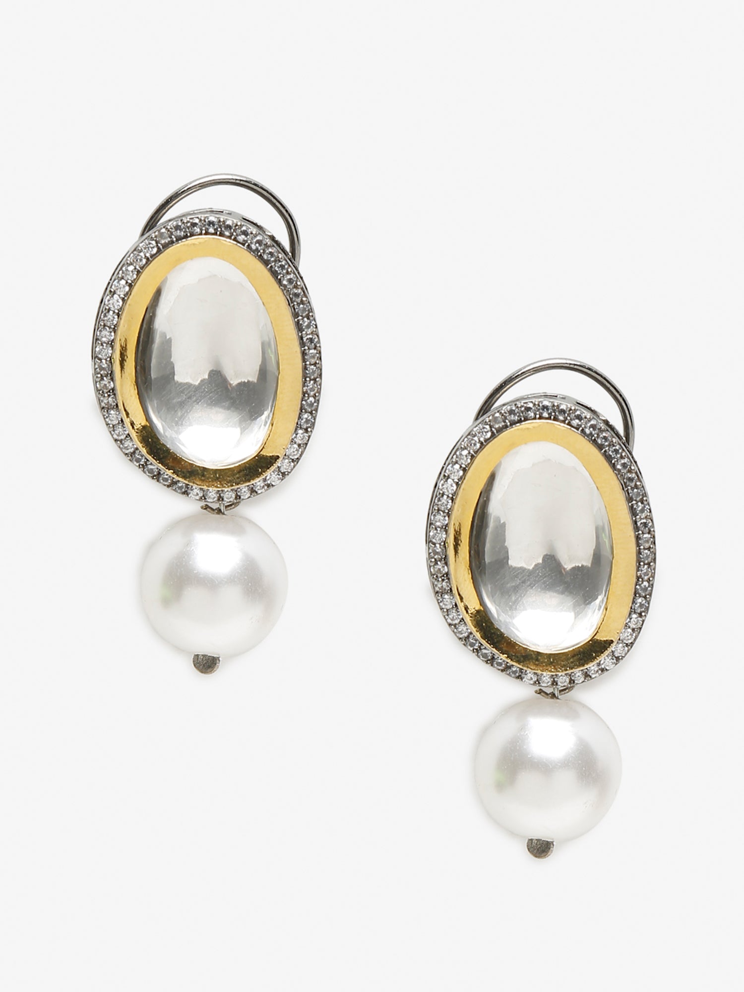 White Kundan Studded Drop Earrings - Ruby Raang | Swadesiicart