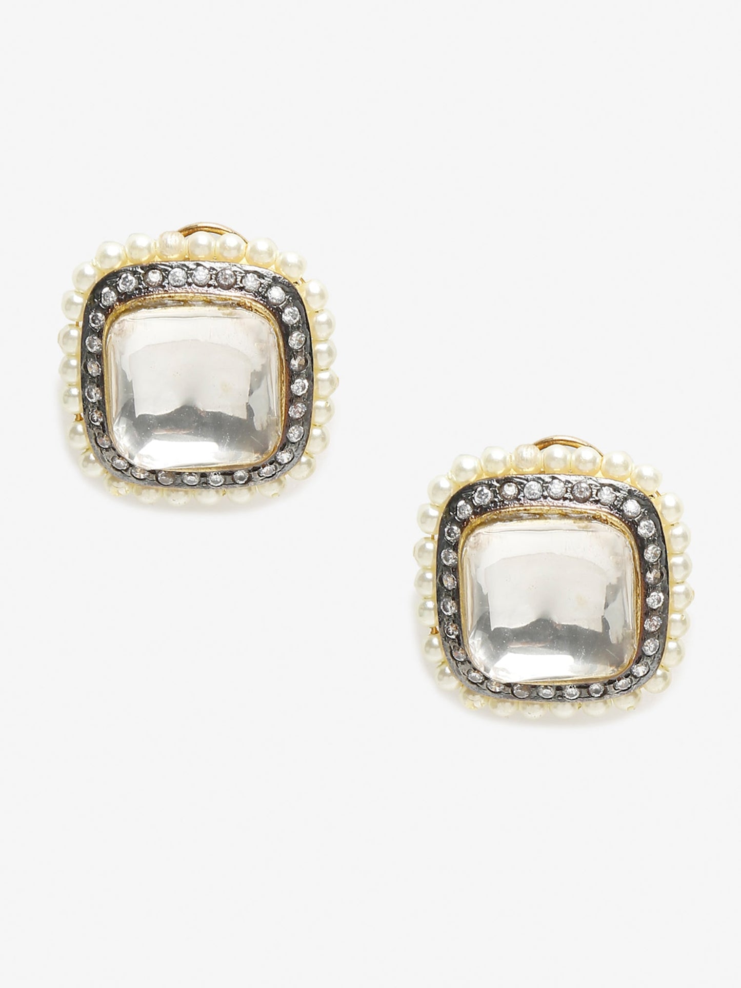 White Contemporary Studs Earrings - Ruby Raang | Swadesiicart