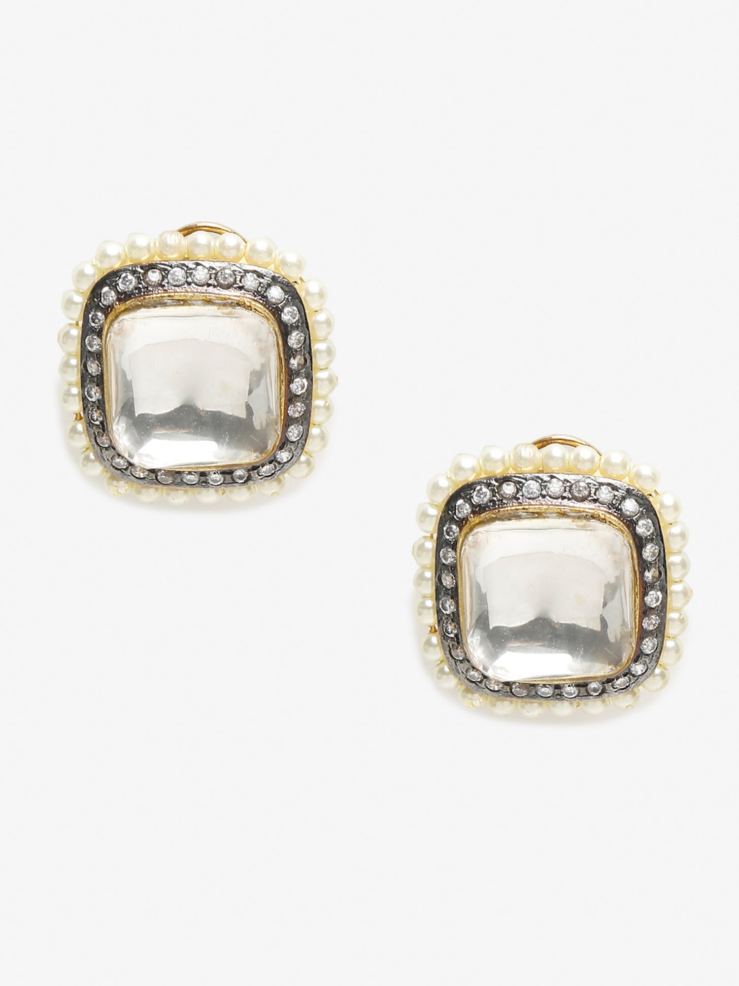 White Contemporary Studs Earrings - Ruby Raang | Swadesiicart