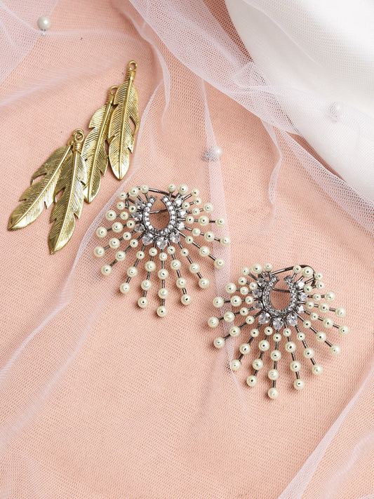 White Contemporary Drop Earrings - Ruby Raang - Ruby Raang Studio