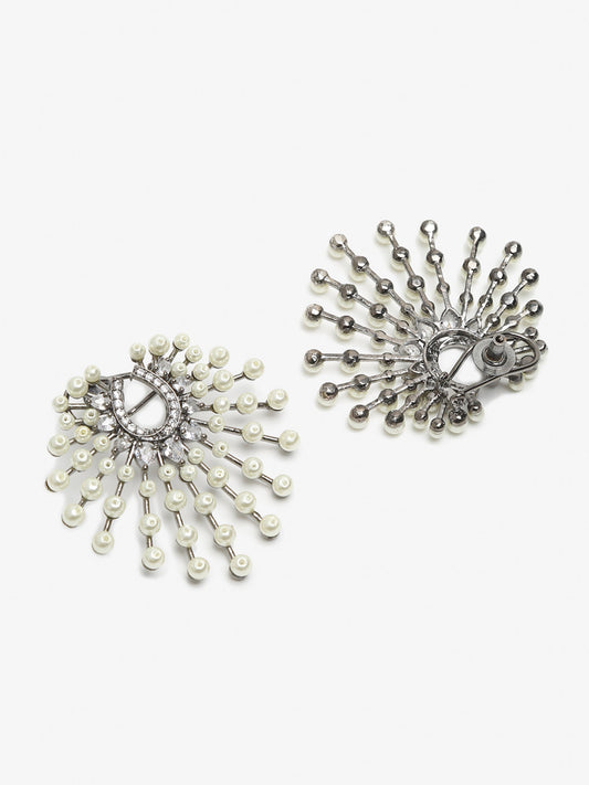 White Contemporary Drop Earrings - Ruby Raang - Swadesiicart