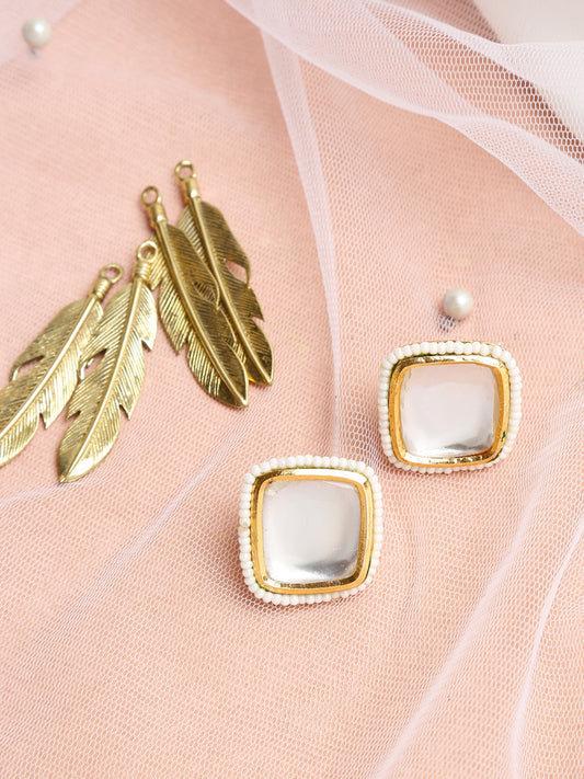 White Artificial Stone Beads Studded Contemporary Studs Earrings - Ruby Raang - Ruby Raang Studio