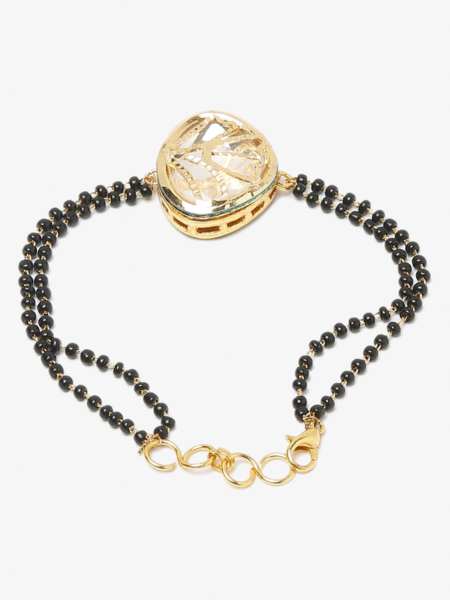 Women's Black Gold-Polished Charm Kundan Studded Mangalsutra Bracelet - Ruby Raang - Swadesiicart