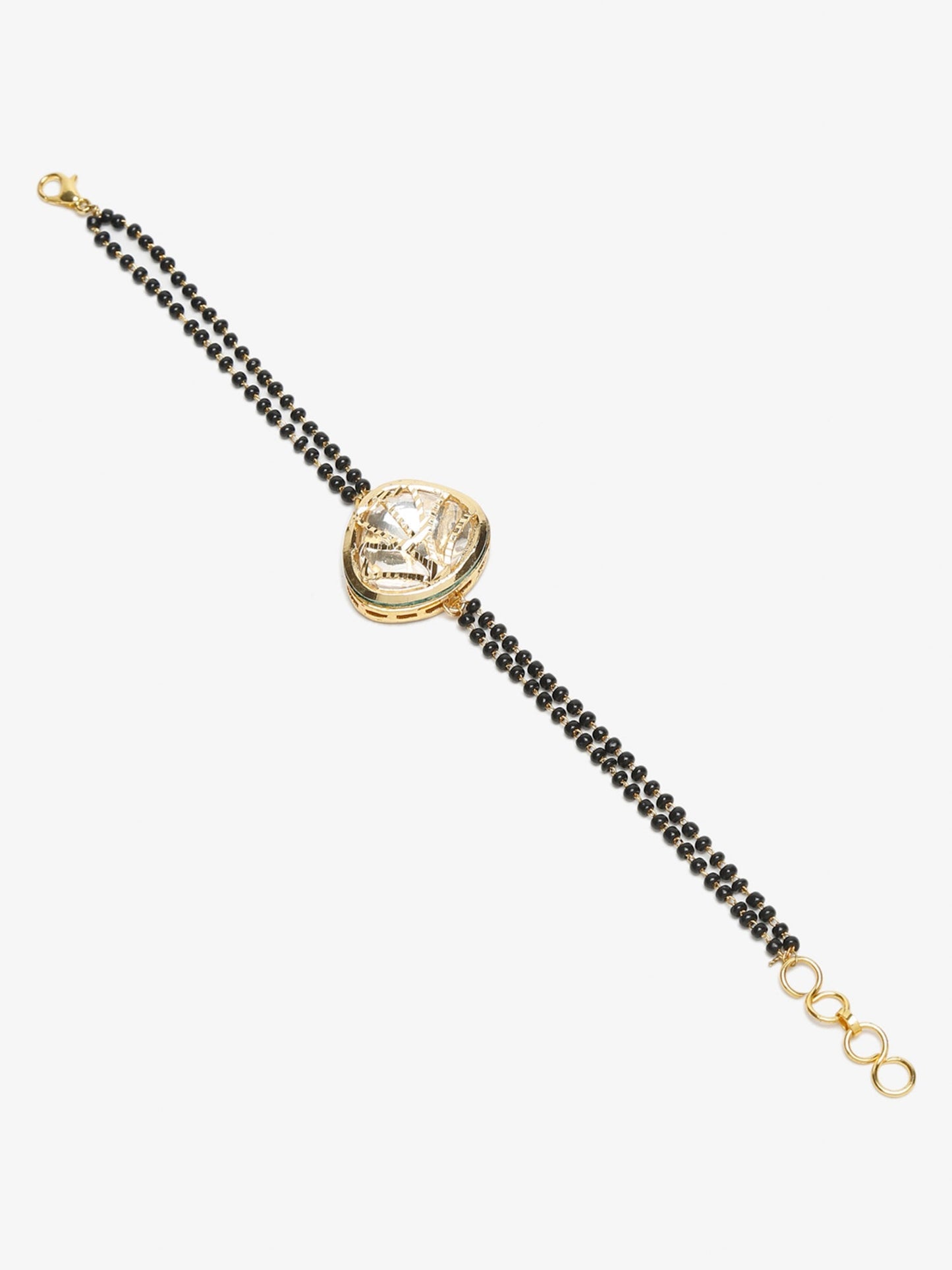 Women's Black Gold-Polished Charm Kundan Studded Mangalsutra Bracelet - Ruby Raang - Swadesiicart