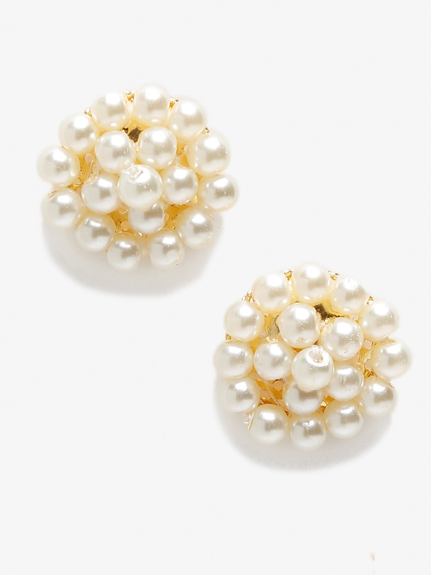 White Gold-Toned Pearl Circular Stud Earrings - Ruby Raang | Swadesiicart