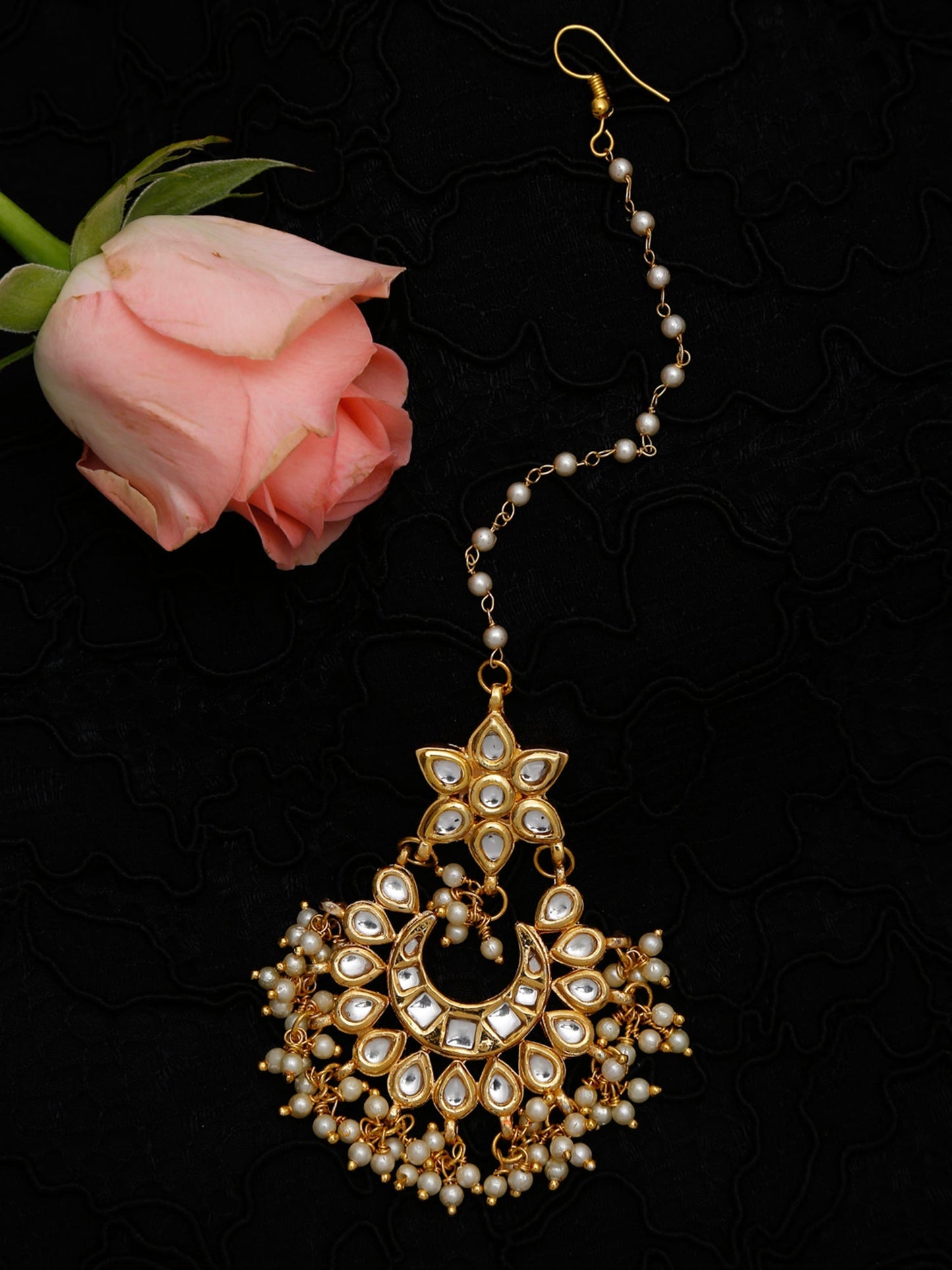 Gold-Polished Kundan Maang Tikka - Ruby Raang | Swadesiicart