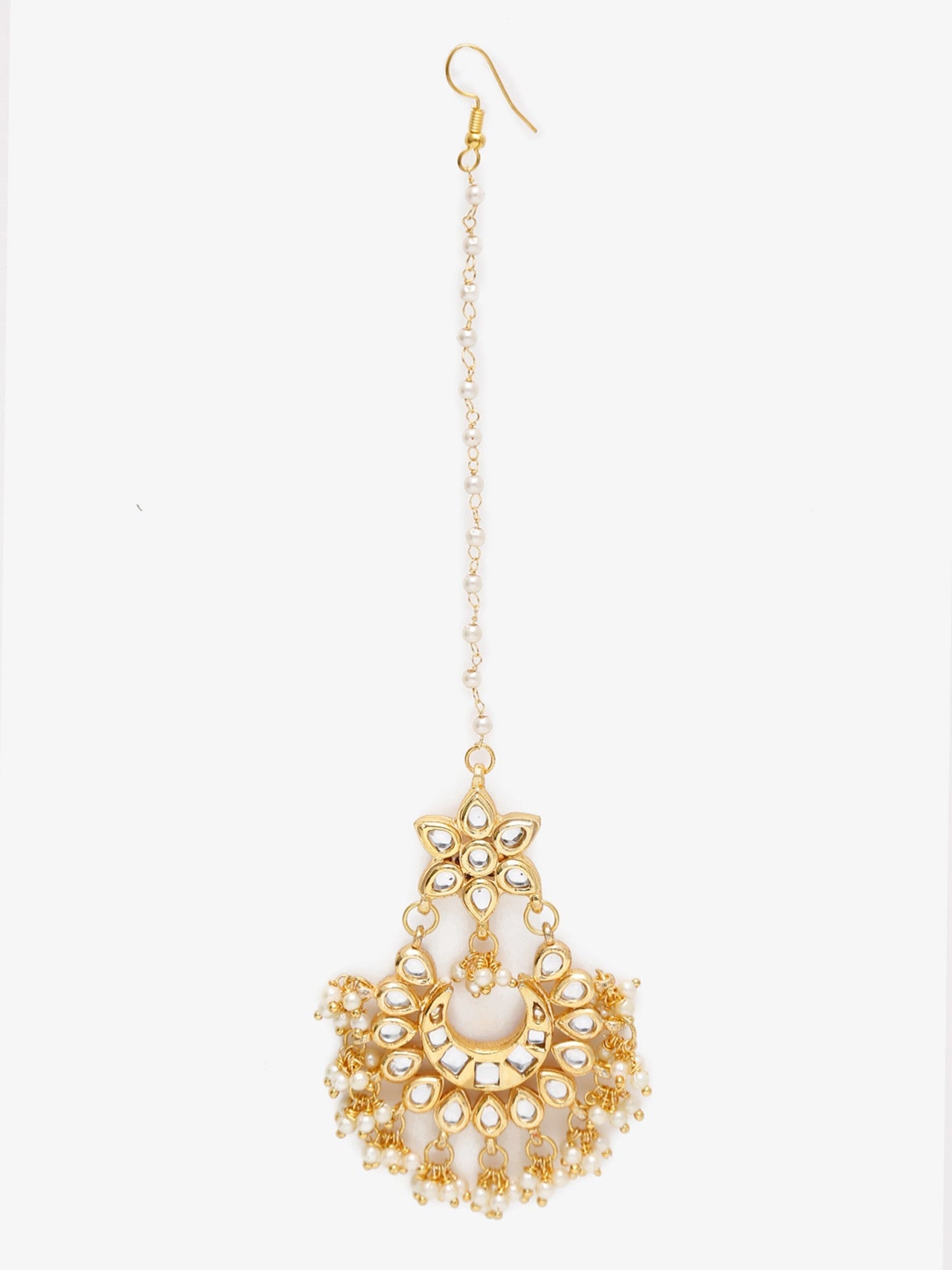 Gold-Polished Kundan Maang Tikka - Ruby Raang | Swadesiicart