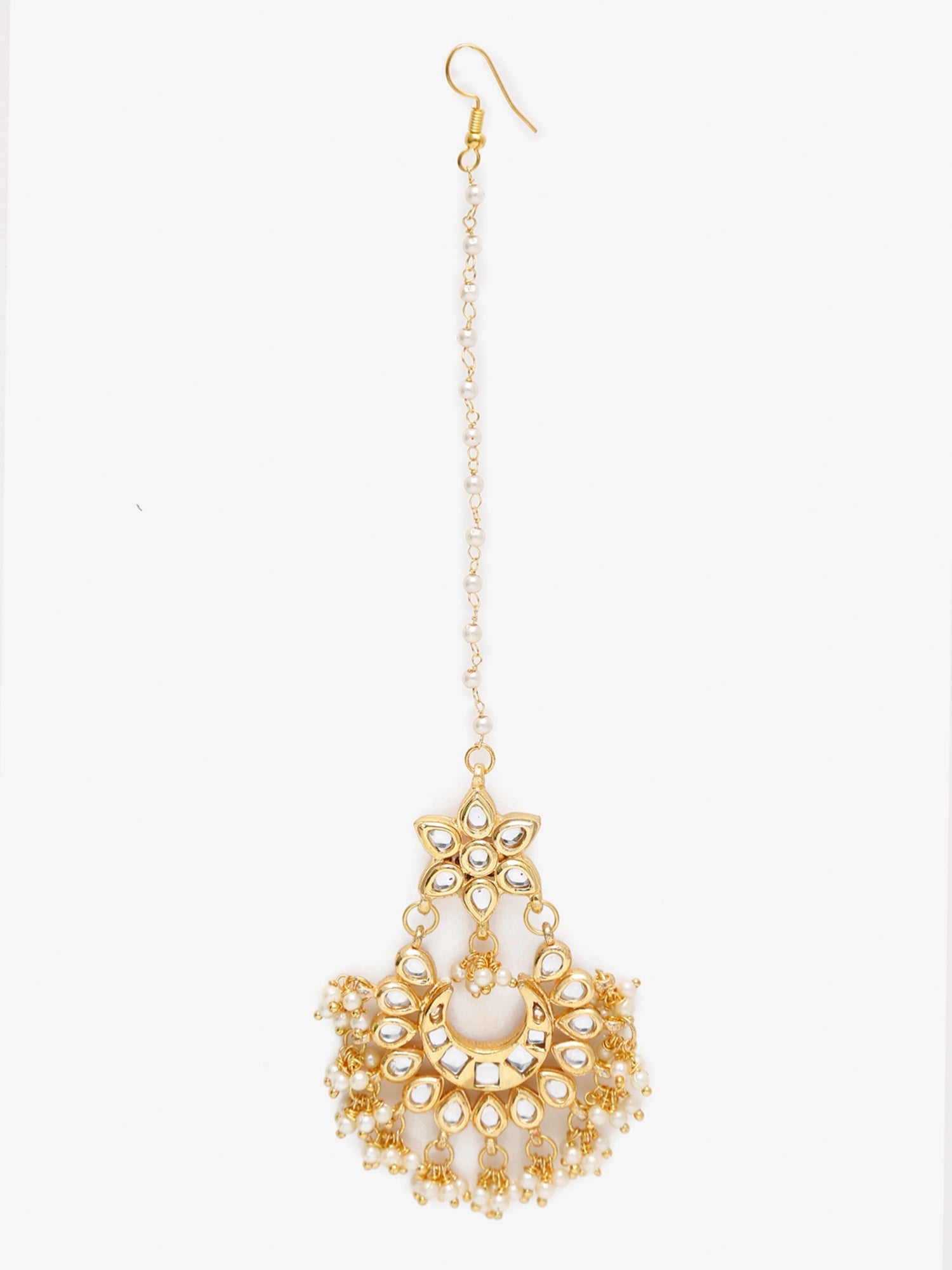 Gold-Polished Kundan Maang Tikka - Ruby Raang | Swadesiicart