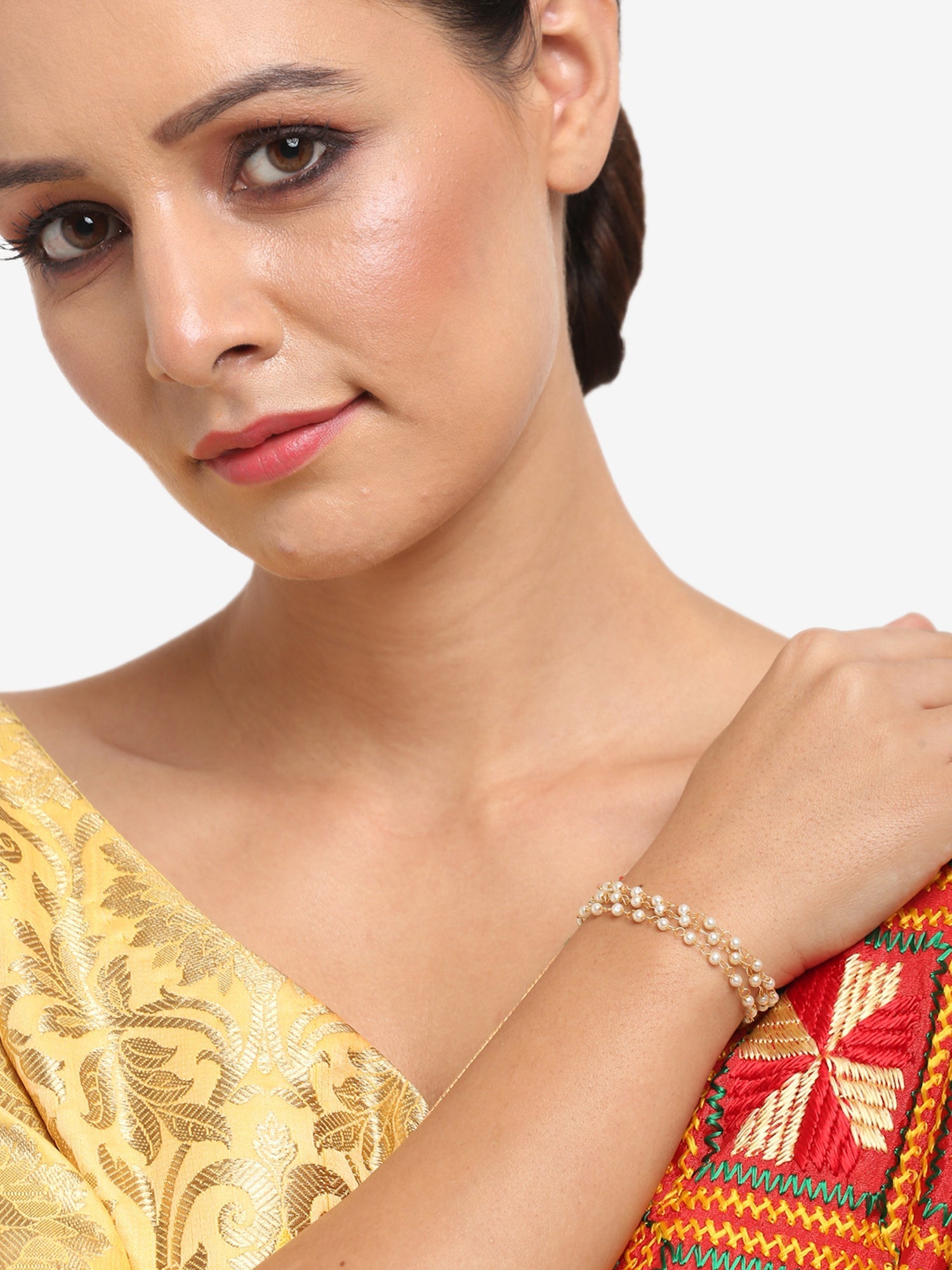 Women's Gold-Toned White Pearls Handcrafted Gold-Polished Multistrand Bracelet - Ruby Raang - Ruby Raang Studio