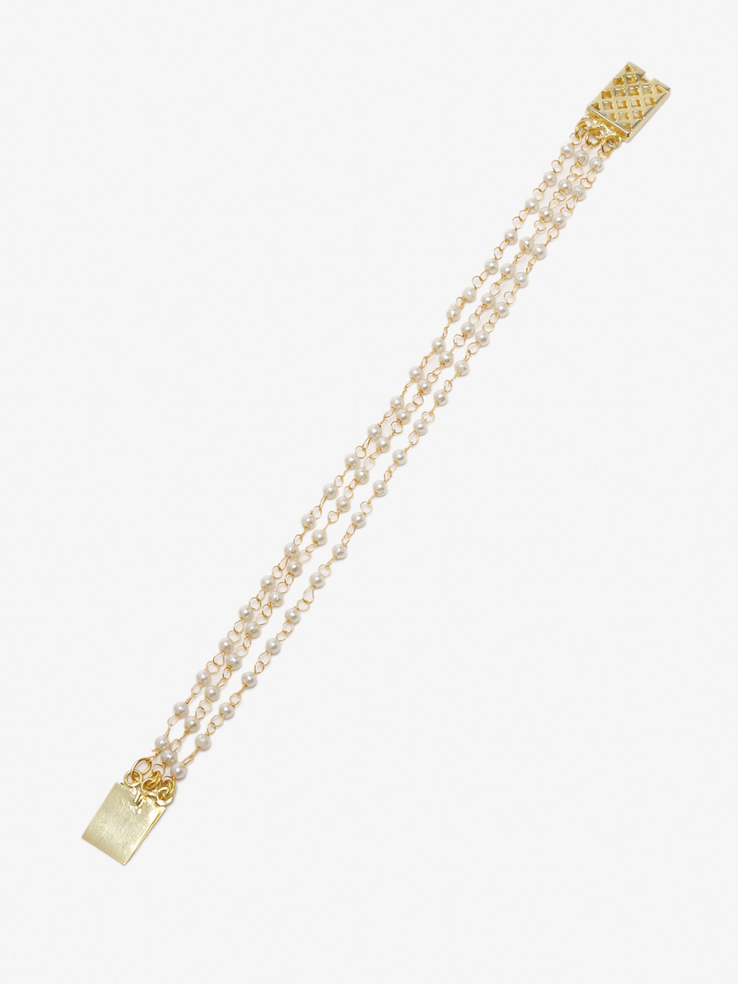 Women's Gold-Toned White Pearls Handcrafted Gold-Polished Multistrand Bracelet - Ruby Raang - Swadesiicart