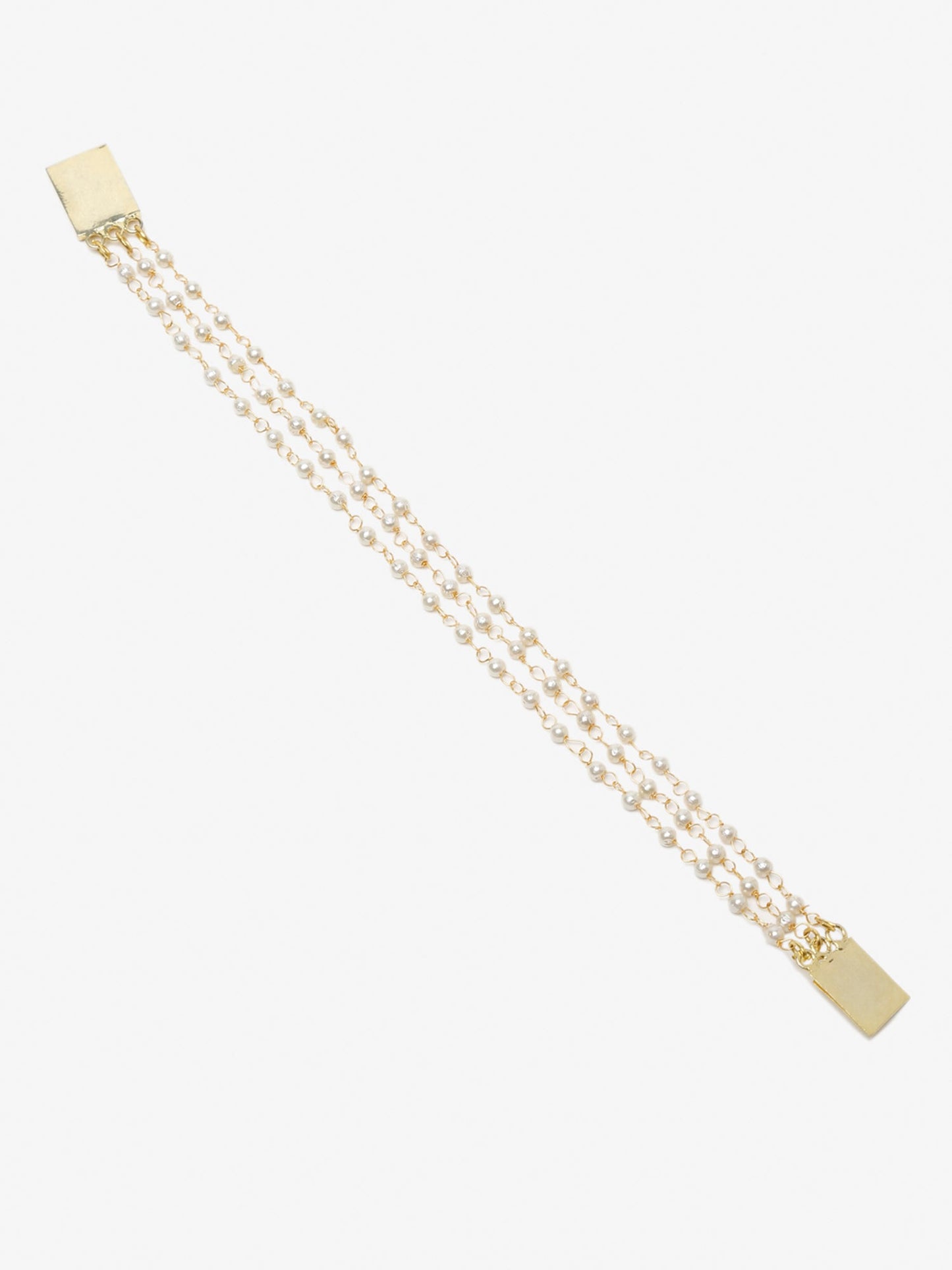 Women's Gold-Toned White Pearls Handcrafted Gold-Polished Multistrand Bracelet - Ruby Raang - Swadesiicart