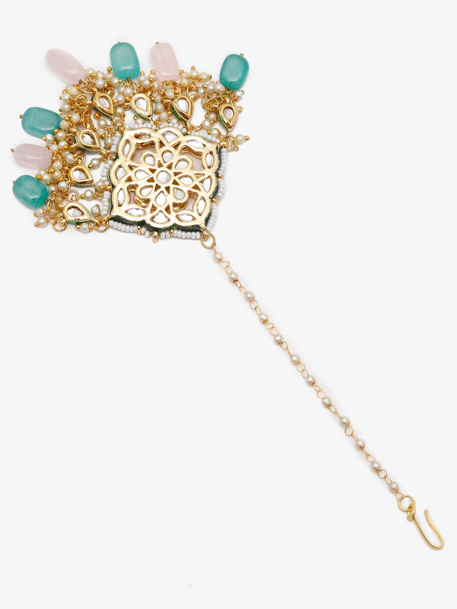 Multicoloured Gold-Polished Kundan Maang Tikka - Ruby Raang | Swadesiicart