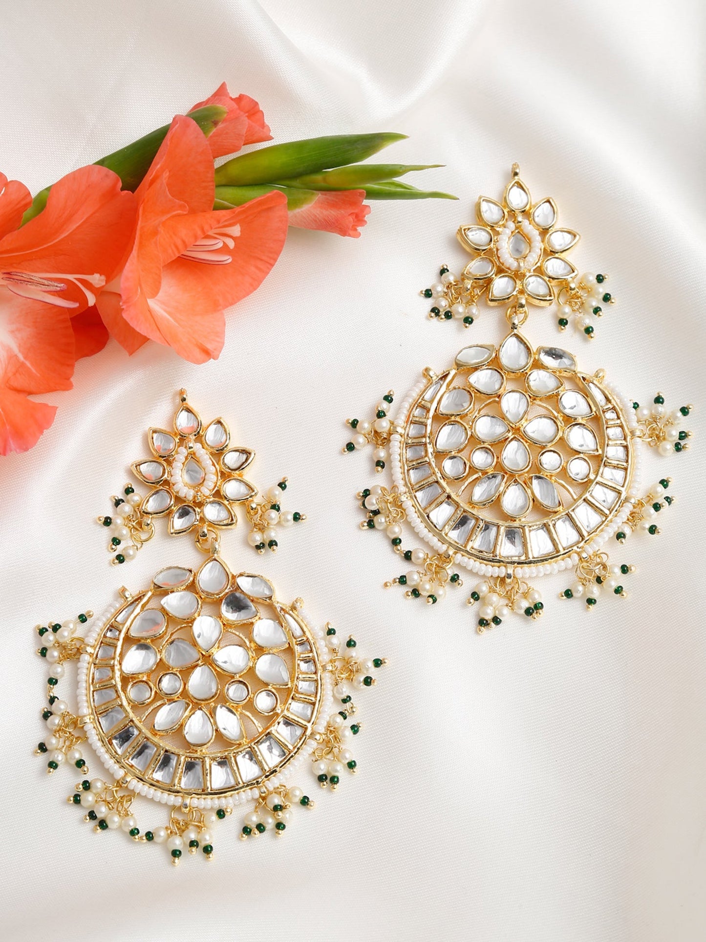 Green Contemporary Chandbalis Earrings - Ruby Raang - Swadesiicart