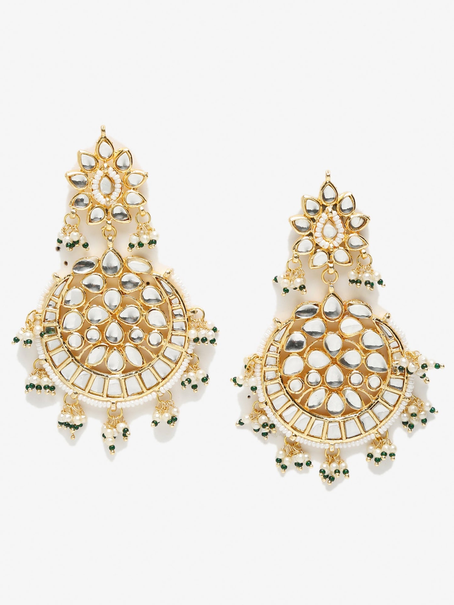 Green Contemporary Chandbalis Earrings - Ruby Raang - Swadesiicart