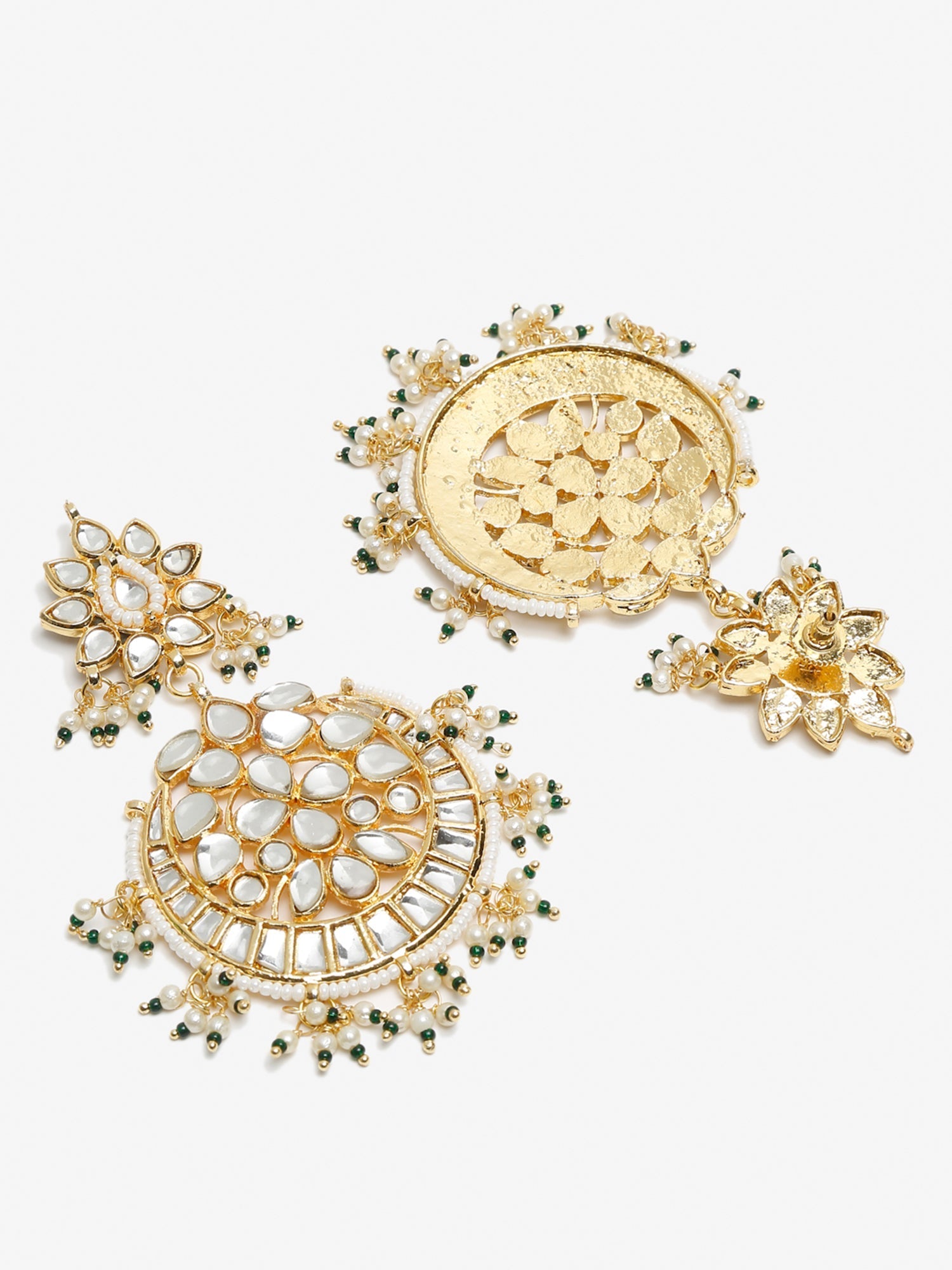 Green Contemporary Chandbalis Earrings - Ruby Raang - Swadesiicart