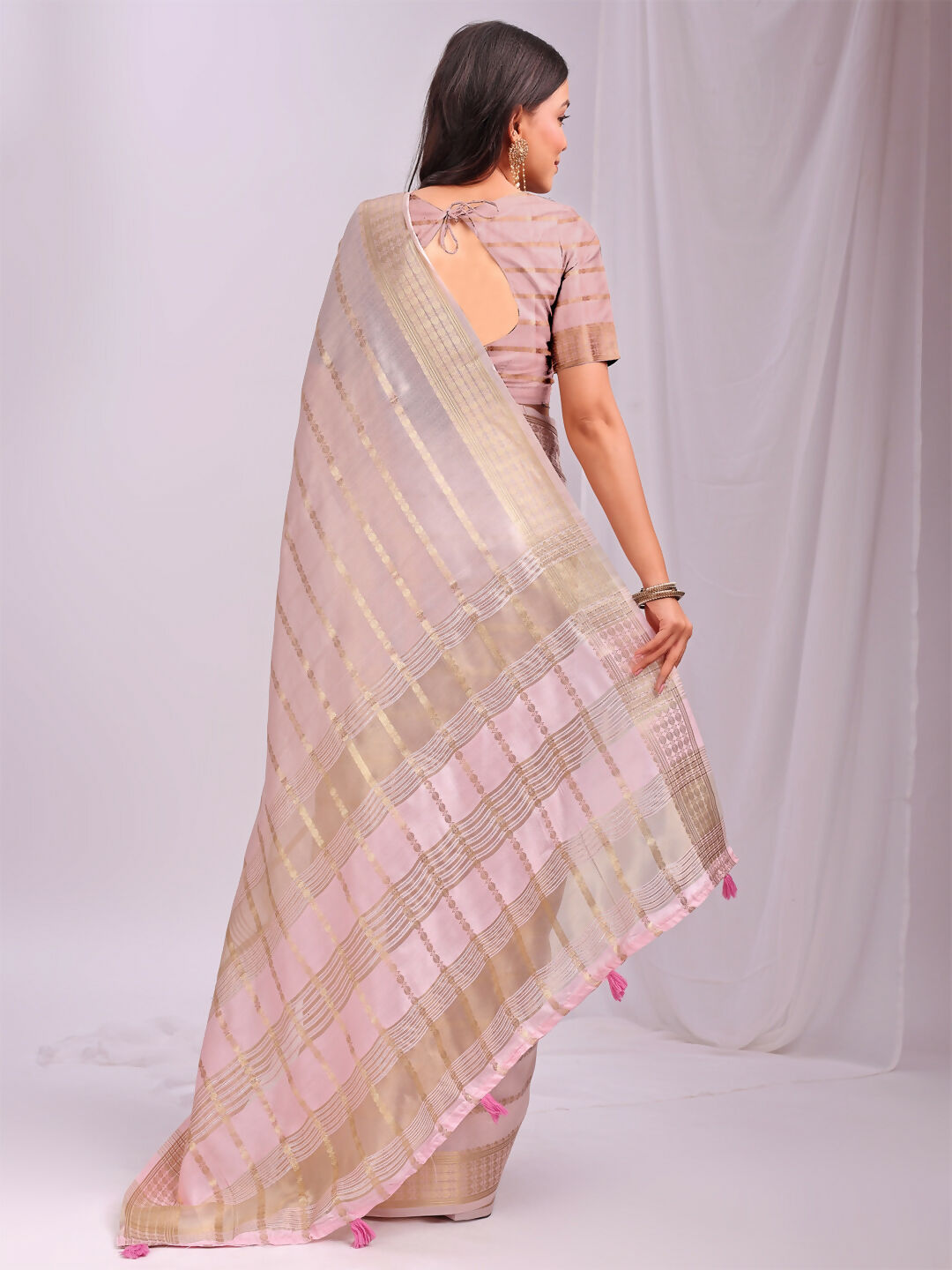 Shree Shyam Fashion Organza Peach Saree