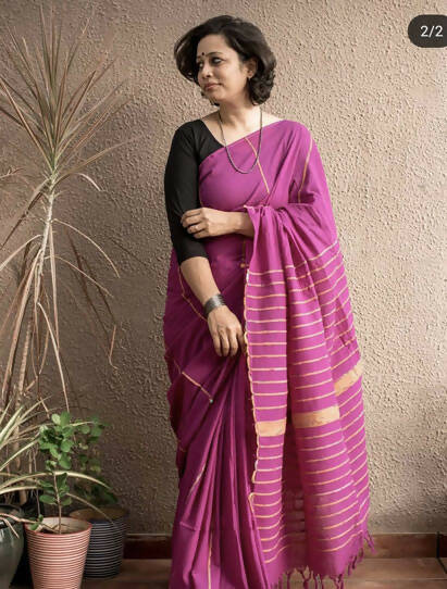 Exclusive Collection Khadi Cotton Handloom Khesh Saree With Blouse Piece - Light Purple - Swadesiicart
