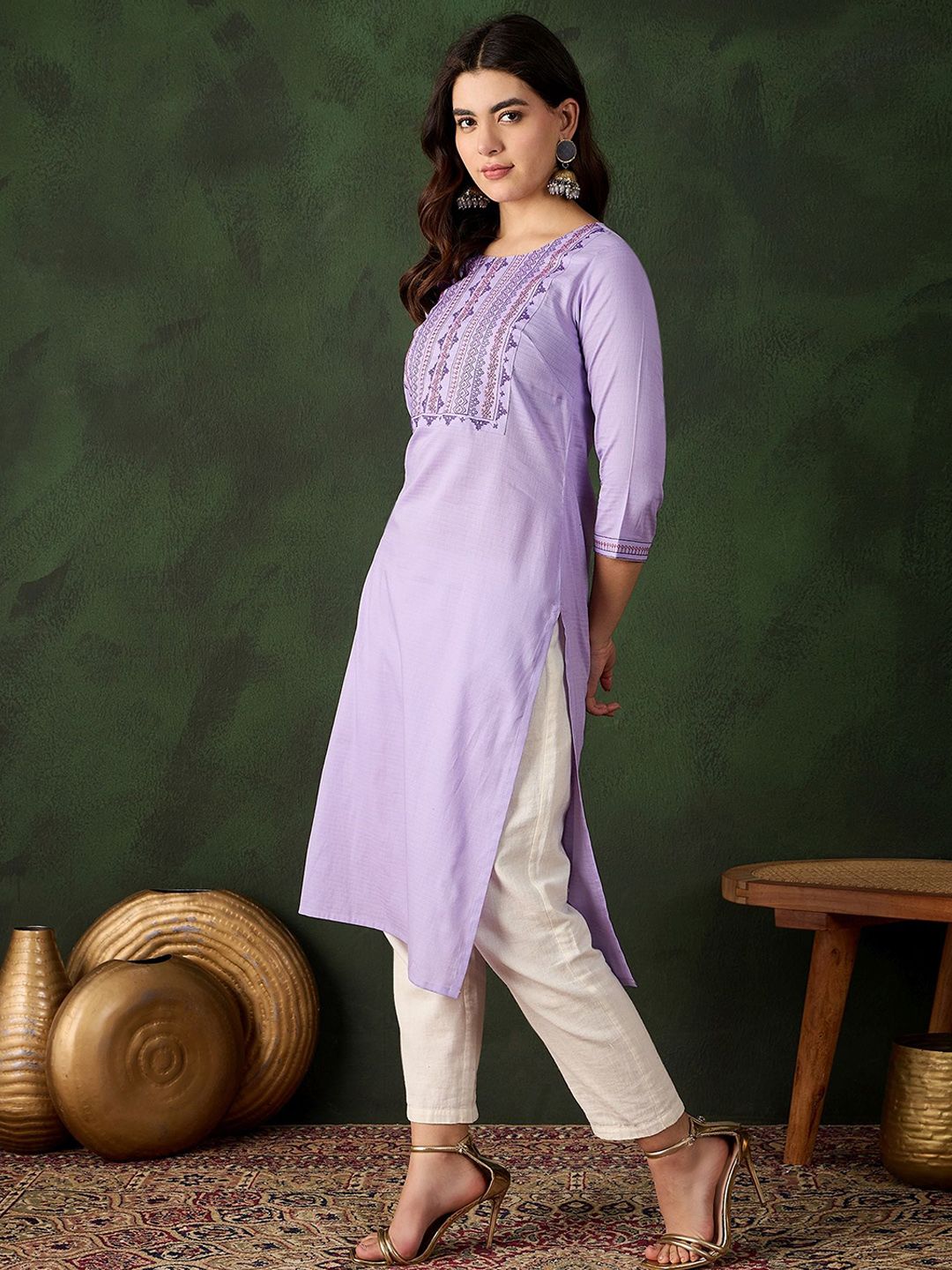 Sangria Embroidered Pure Cotton Straight Kurta - Swadesiicart