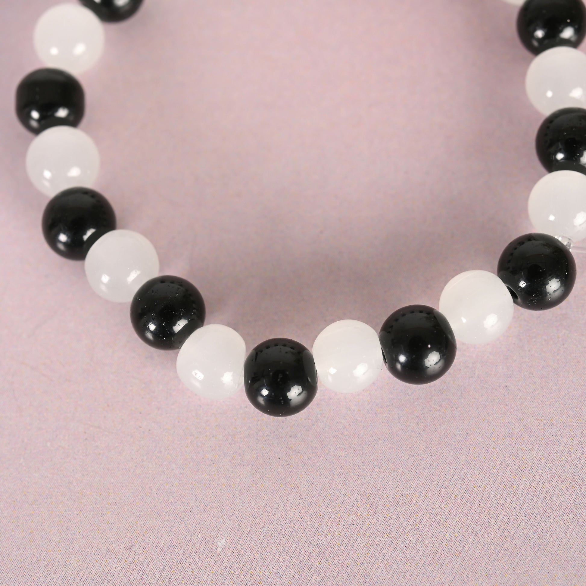 NVR Men & Women White Marble Crystal Beaded Elasticated Bracelet - NR Retail-NVR