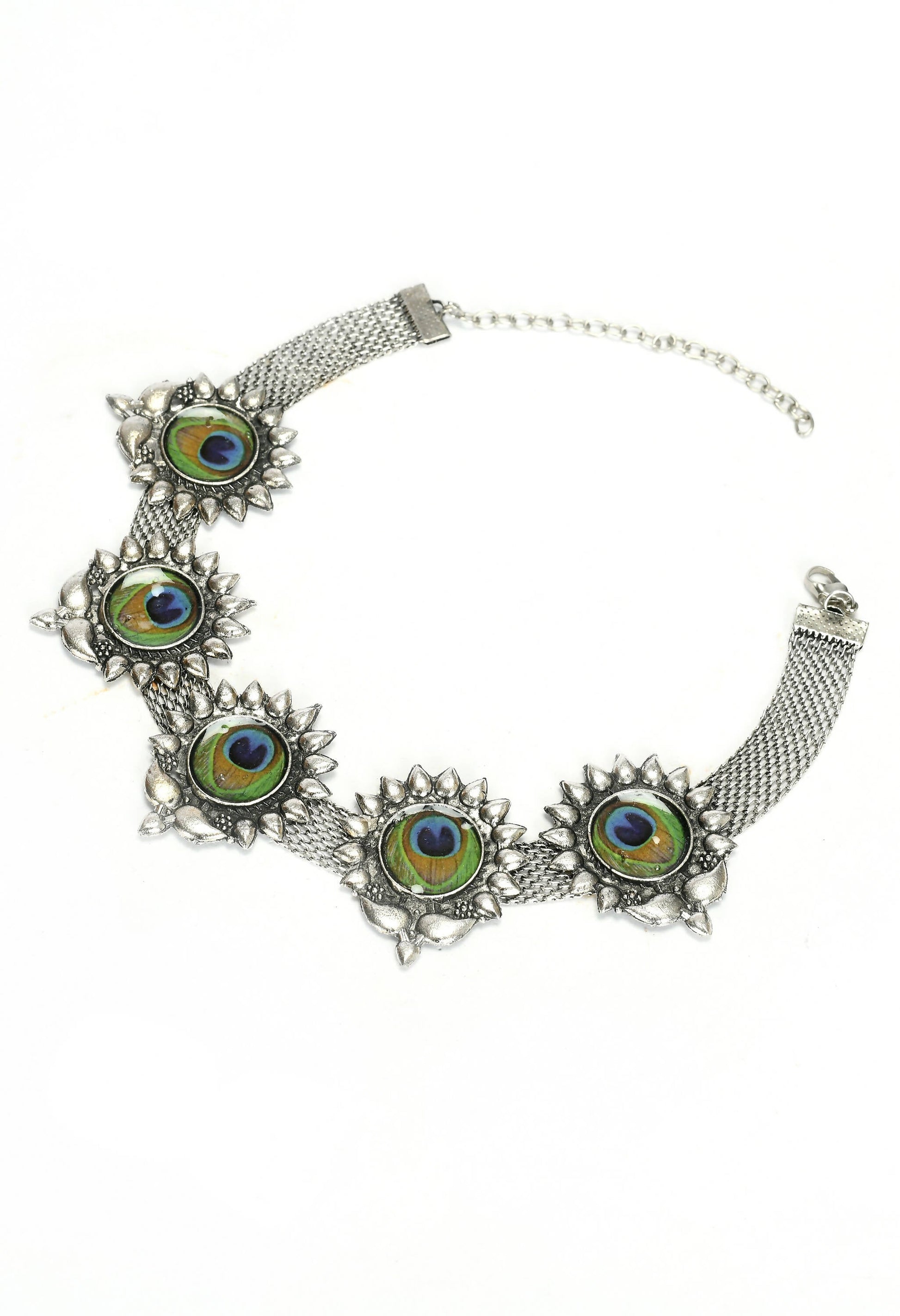 Mominos Fashion Johar Kamal Oxidised Silver-Plated Peacock Wings Work Necklace Handicraft | Swadesiicart