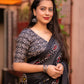 Black Silk Blend Ethnic Motifs Saree with Unstitched Blouse - A2M