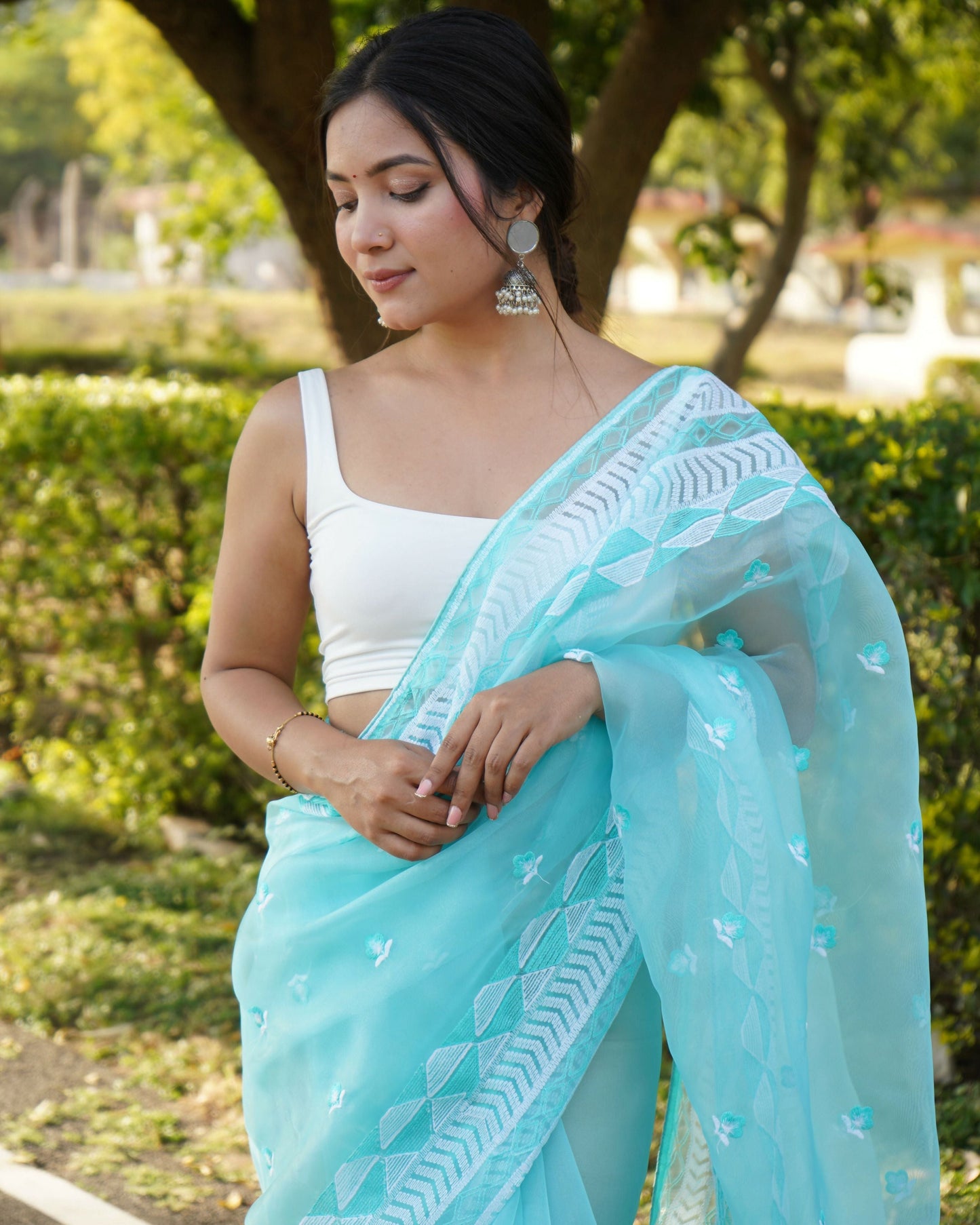 Vamsee Kamal Sky Organza Saree - Swadesiicart
