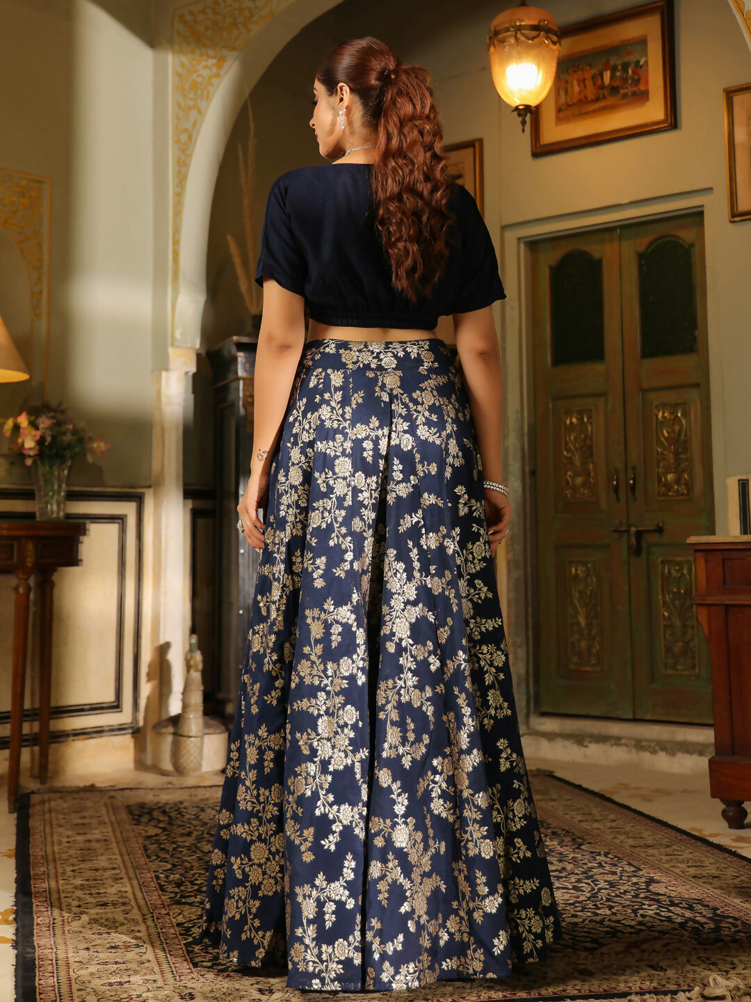 Janasya Navy Blue Silk Blend Solid Lehenga Choli | Swadesiicart