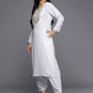 Ahalyaa Women White Ethnic Motifs Embroidered Aari Work Pashmina Kurta with Salwar & With Dupatta | Swadesiicart