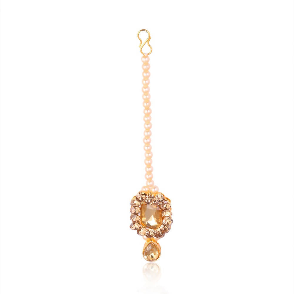 Tehzeeb Creations Golden Plated Necklace With Stone And Pearl Studded | Swadesiicart