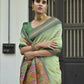 Vishnu Weaves Women's Pista Handloom Raw Silk Saree with Blouse - Swadesiicart