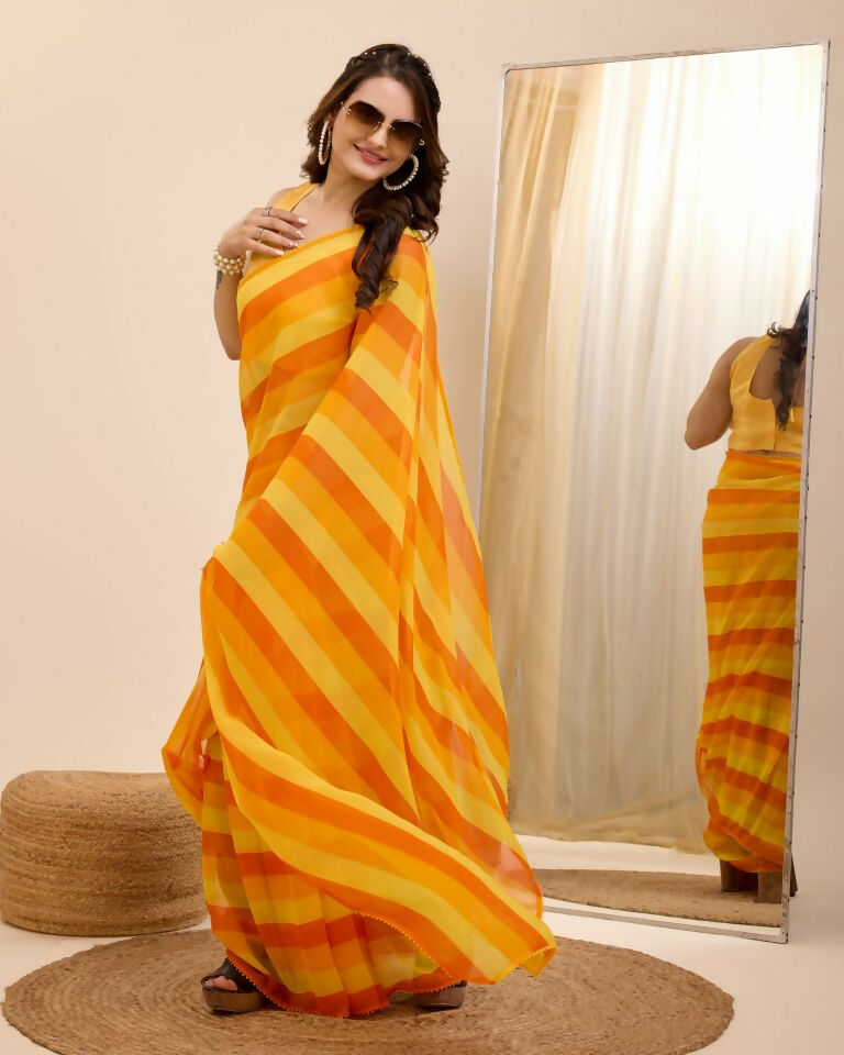 Yellow Georgette Designer Printed Ready To Wear Saree - Ibiza | Swadesiicart