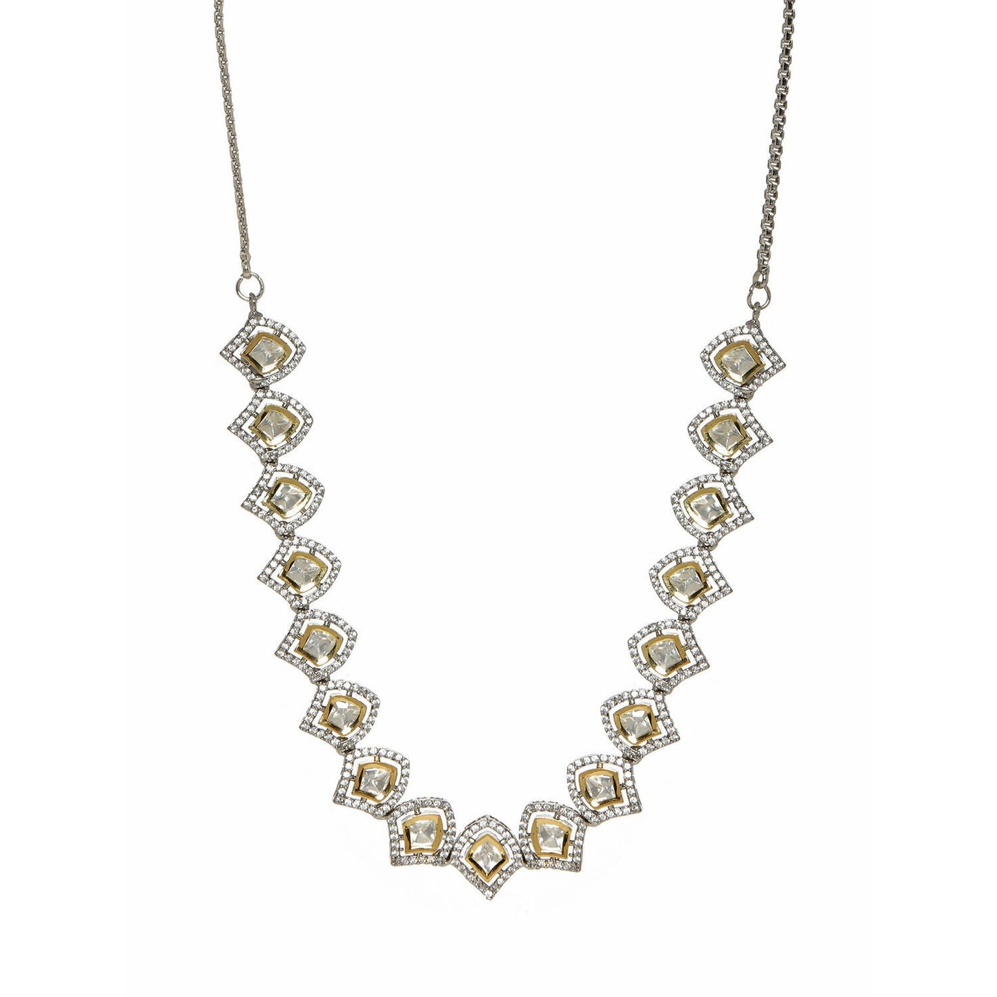 Silver Kundan and American Diamond Neckpiece (Silver) - Ruby Raang | Swadesiicart