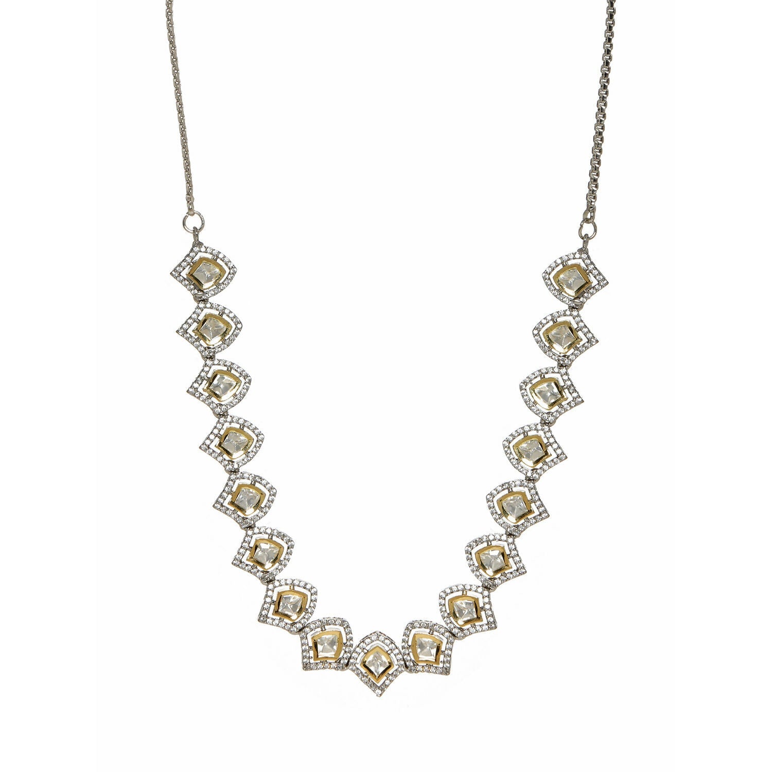 Silver Kundan and American Diamond Neckpiece (Silver) - Ruby Raang | Swadesiicart