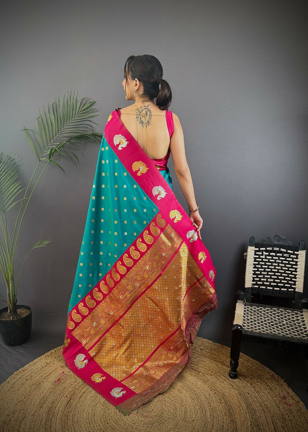 Joban Fashion Light Brown Butti Banarasi Silk Sarees | Swadesiicart