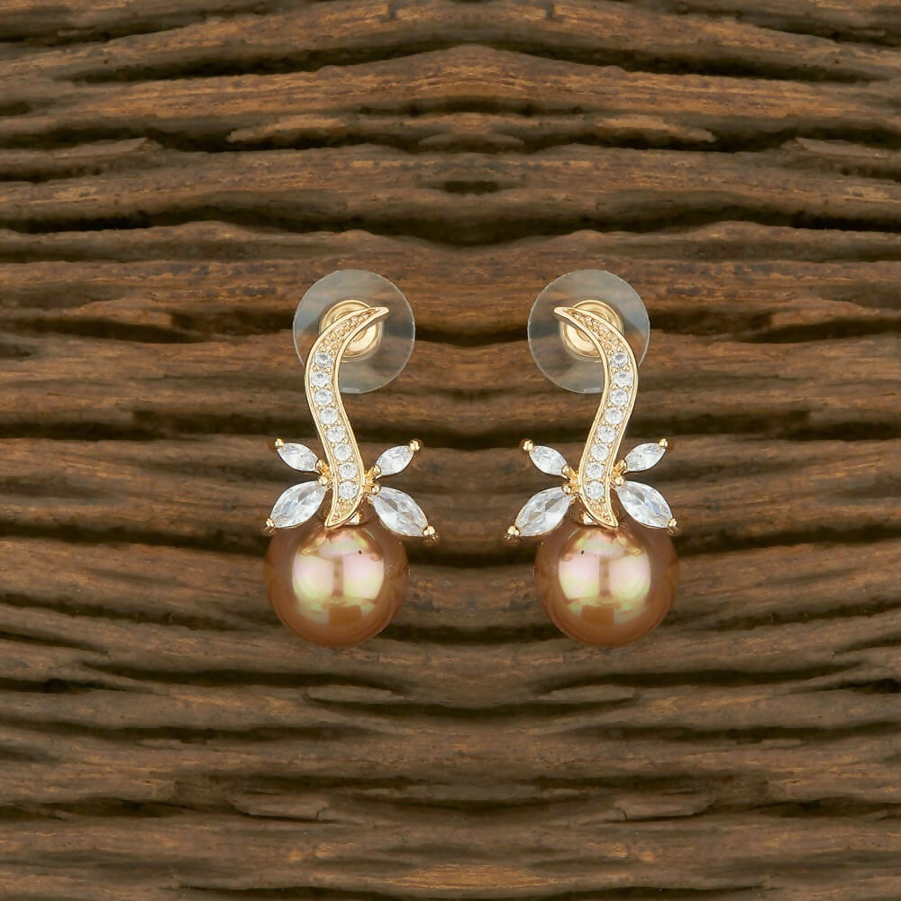 Joban Fashion Women Brass Golden White Ad Earrings - Swadesiicart