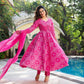 Indian Clothing Malishka Women's Pink Cotton Bandhani Kurta Pant Set With Dupatta - Pink - Swadesiicart