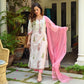 Indian Clothing Malishka Women's Pink Cotton Floral Printed Kurta Pant Set With Dupatta - White - Swadesiicart