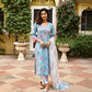 Indian Clothing Malishka Women's Sky Blue Cotton Floral Printed Kurta Pant Set With Dupatta - Skyblue - Malishka